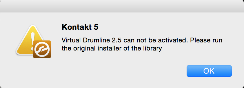 Virtual Drumline 2.5 can not be activated. Please run the original installer of the library